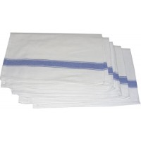 5 x 100% Cotton Blue & White Herringbone Professional Catering Kitchen Cloths / Tea Towels / Glass Cleaning Cloths - GRADE A